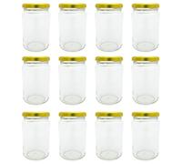 Bramley & Sage 1lb 375ml Round Glass Jars with Gold Twist-Off Lids (Set of 12)