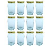 Bramley & Sage 1lb 380ml Round Glass Jars with Gold Twist-Off Lids (Set of 12)
