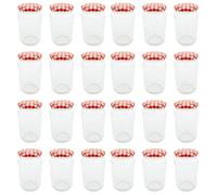 Bramley & Sage 24 x 375ml 1lb Round Glass Jam Jars with Red Gingham Twist-Off Lids