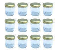 Bramley & Sage 42ml 1.5oz Miniature Round Glass Jam Jars with Gold Twist-Off Lids Wedding Favours (Set of 12)