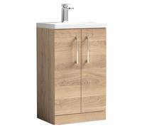 Bramshall Compact 500mm 2 Door Bleached Oak Floor Standing Vanity Unit With Polymarble Basin