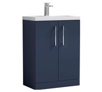 Bramshall Compact 600mm 2 Door Dark Blue Floor Standing Vanity Unit With Polymarble Basin