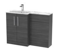 Bramshall Contemporary 2 Door Left-Hand Floor Standing Combination Unit with Stone Basin, Anthracite Woodgrain, 1100mm
