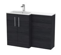 Bramshall Contemporary 2 Door Left-Hand Floor Standing Combination Unit with Stone Basin, Charcoal Black, 1100mm