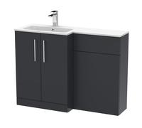 Bramshall Contemporary 2 Door Left-Hand Floor Standing Combination Unit with Stone Basin, Dark Grey, 1100mm