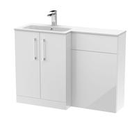 Bramshall Contemporary 2 Door Left-Hand Floor Standing Combination Unit with Stone Basin, Gloss White, 1100mm