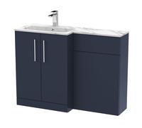 Bramshall Contemporary 2 Door Left-Hand Floor Standing Combination Unit with Stone Basin, Midnight Blue, 1100mm