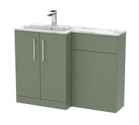 Bramshall Contemporary 2 Door Left-Hand Floor Standing Combination Unit with Stone Basin, Satin Green, 1100mm
