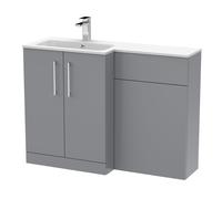 Bramshall Contemporary 2 Door Left-Hand Floor Standing Combination Unit with Stone Basin, Satin Grey, 1100mm