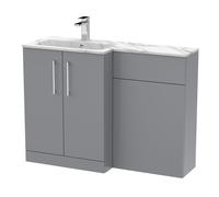 Bramshall Contemporary 2 Door Left-Hand Floor Standing Combination Unit with Stone Basin, Satin Grey, 1100mm