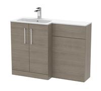 Bramshall Contemporary 2 Door Left-Hand Floor Standing Combination Unit with Stone Basin, Solace Oak, 1100mm