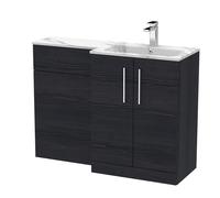Bramshall Contemporary 2 Door Right-Hand Floor Standing Combination Unit with Stone Basin, Charcoal Black, 1100mm