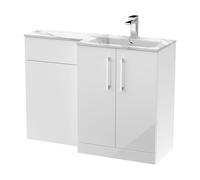 Bramshall Contemporary 2 Door Right-Hand Floor Standing Combination Unit with Stone Basin, Gloss White, 1100mm