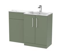 Bramshall Contemporary 2 Door Right-Hand Floor Standing Combination Unit with Stone Basin, Satin Green, 1100mm