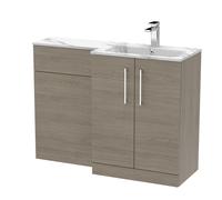 Bramshall Contemporary 2 Door Right-Hand Floor Standing Combination Unit with Stone Basin, Solace Oak, 1100mm