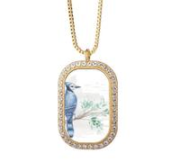 Branch Blue Parrot Art Deco Fashion Necklace Pendant Diamond Crystal Golden Jewelry
