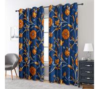 Branch Floral Curtains Blackout, 46x54 Inch 2 Panels - Blue Orange Flower Pattern Black Out Curtains, Home Decor, 54 Drop Eyelet Window Drapes for Bedroom, Living Room A&BA11