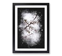 Branch of a White Cherry Blossom Tree Paint Splash Framed Print | A2 Black Framed Wall Art | Ready to Hang | Modern Floral Picture | Living Room Bedroom Lounge Office
