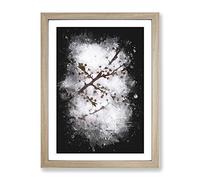 Branch Of A White Cherry Blossom Tree Paint Splash Modern Framed Wall Art Print, Ready to Hang Picture for Living Room Bedroom Home Office Décor, Oak A3 (34 x 46 cm)