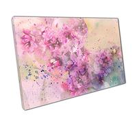 Branch Of Blooming Lilac Flowers Covered In Blue Pink Purple Watercolour Splatters Wall Art Print On Canvas Picture For Home Office Decor 30x20cm (12x8In)