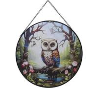 Branch Owl Stained Windows Hanging Suncatcher,Owl Branch Tree Suncatchers Window Ornament Glass Panel Sun Catcher Wall Hanging Decor Birthday Gifts