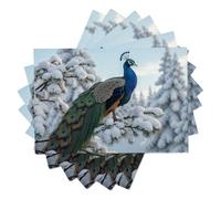 Branch Peacock Printed Linen Placemats Set Of 2 For Dining Table,45X30Cm For Kitchen Holiday Decoration Snow Scene Animals Washable Rectangular Table Place Blue
