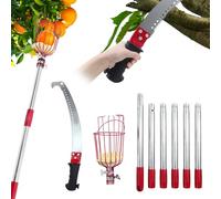 Branch Saw with Handle 2.4m,Telescopic,Adjustable Length 3-in-1 Hand Saw Telescopic Pole,and Fruit Picker for Cutting High Branches and Fruit Grabber,Garden Tool Set