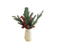 Branches Christmas Imitation Tree Green Leaves Red Holly Berries Cedar Needles Picked Garland Glowing Wreath Crafts Holiday Artificial Plants And Flowers (B, 38X10.5X9cm)