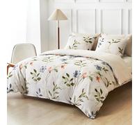 Branches, Leaves and Small Flowers Single Duvet Cover Set Botanical Reversible Printed Quilt Cover Set, Super Soft Breathable Brushed Microfibre Duvet Covers with Hidden Zipper & Corner Ties
