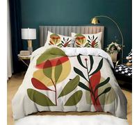 Branches Leaves Duvet Cover Sets Red Green King Bedding Set with Zipper Closure, Soft Microfiber Quilt Cover with 2 Pillowcases 50x75cm QE2735