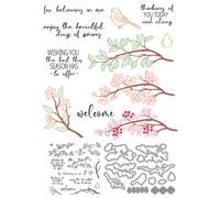 Branches Leaves Flowers Stamps and Die Cuts for Card Making Birds Transparent Silicone Clear Stamp and Metal Cutting Dies Sets for DIY Scrapbooking Paper Crafting Seals Decorative Supplies