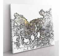 Branches of an Oak Tree in Abstract Modern Canvas Wall Art Print Ready to Hang, Framed Picture for Living Room Bedroom Home Office Décor, 50x50 cm (20x20 Inch)