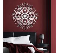 Branching nature motif: Tree with Exposed Roots, Metal Wall Sculpture | “Tree with Exposed Roots” is shaped in metal to add a symbolic focal point in the living room within a modern home setting.