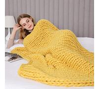 Brand Chunky Knit Throw - Grey & Yellow, Sofa & Bed Throw Blankets Extra Large 100X150