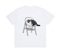 Brand-dashcos Summer New Kitten on a Stool Loose Men's and Women's Couples Dress Cute Cat Printed Short-Sleeved T-Shirt Casual Wear