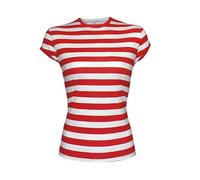 Brand G® Women's Girls Red & White Striped Wally Fancy Dress Book Day Costume - Ladies Short Sleeve Stripe T-Shirt, Santa Hat, OTK Socks, & Nerd Glasses 4 Pcs Hen Night Set T-Shirt-L