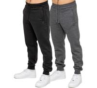 BRAND KRUZE 2 Pack Mens Joggers Regular Fit Casual Cotton Fleece Lined Soft Warm Sweatpants Tracksuit Elasticated Waist Bottoms KZJG156 Jogger CHR+BLK S