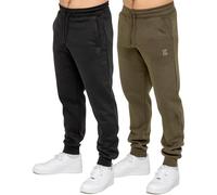 BRAND KRUZE 2 Pack Mens Joggers Regular Fit Casual Cotton Fleece Lined Soft Warm Sweatpants Tracksuit Elasticated Waist Bottoms KZJG156 Jogger KHK+BLK S