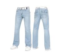 BRAND KRUZE Mens Bootcut Jeans Casual Flared Wide Leg Free Belt Stylish Fashion Denim Trouser Pants KZ115 Light Blue 36W / 30L
