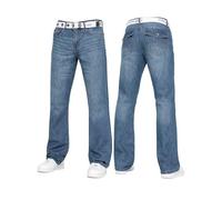 BRAND KRUZE Mens Bootcut Jeans Casual Flared Wide Leg Free Belt Stylish Fashion Denim Trouser Pants KZ115 Blue 36W / 30L