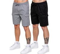 BRAND KRUZE Mens Cargo Shorts Combat Elasticated Waist Casual Cotton Regular Fit Chino Summer Shorts (UK, Alpha, XXL, Regular, Regular, BLK/LTGRY 2PK)