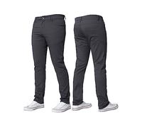 BRAND KRUZE Mens Stretch Slim Fit Chino Trousers Casual Work Jeans Pants KZ104 Grey 32W / 34L