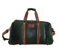 BRAND LEATHER Genuine Leather Luggage Travel Duffle Bag Weekend Rolling Suitcase (Pine Green & TAN), PINE GREEN & TAN, L, Travel Accessories, PINE GREEN & TAN, L, Travel Accessories