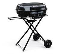 Brand-Man Portable Propane Gas Grill with Folding Cart and Push-Button Ignition, Standup Design for Camping, Tailgating, Backyard BBQ, Patio, Outdoor Cooking (Black)