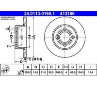 ATE Front Brake Disc 24.0113-0166.1 (895615301) - Fits Audi 80 B4 Saloon/Avant