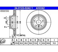 ATE Brake Disc 24.0122-0242.1 – Vented – For Audi TT (2007–2014)