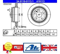 ATE Brake Disc 24.0119-0113.1 - Vented - 2 pcs L&R - Fits BMW 3 Series