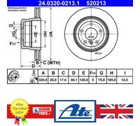 2x Brake disc Vented 24.0320-0213.1 ATE for BMW 5 5 Touring