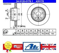 ATE Brake Disc 24.0120-0178.1 Vented - 2x for BMW 7 E65/E66/E67