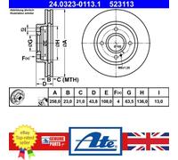 Brake disc ATE 24.0323-0113.1 for FORD FIESTA VI Van 1.0 2013-2017